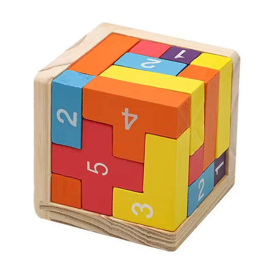 Casse-tête cube en bois coloré - Puzzle éducatif 3D
